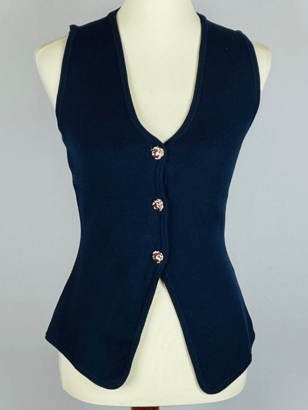 Emerson Lang Sweater Vest Sz S Navy Y2K Quiet Luxury Preppy Dark Academia